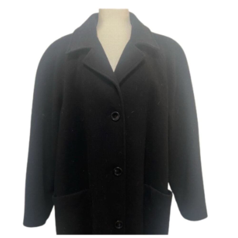 Sandro vintage EUC 100% wool full length three button black formal coat XL - Picture 2 of 8